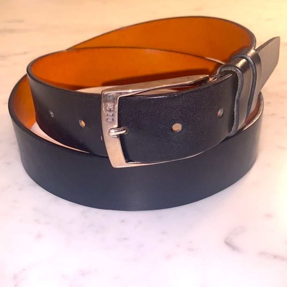 Etro Belt Size 100 Black Leather Belt with Silver Tone Buckle Mens